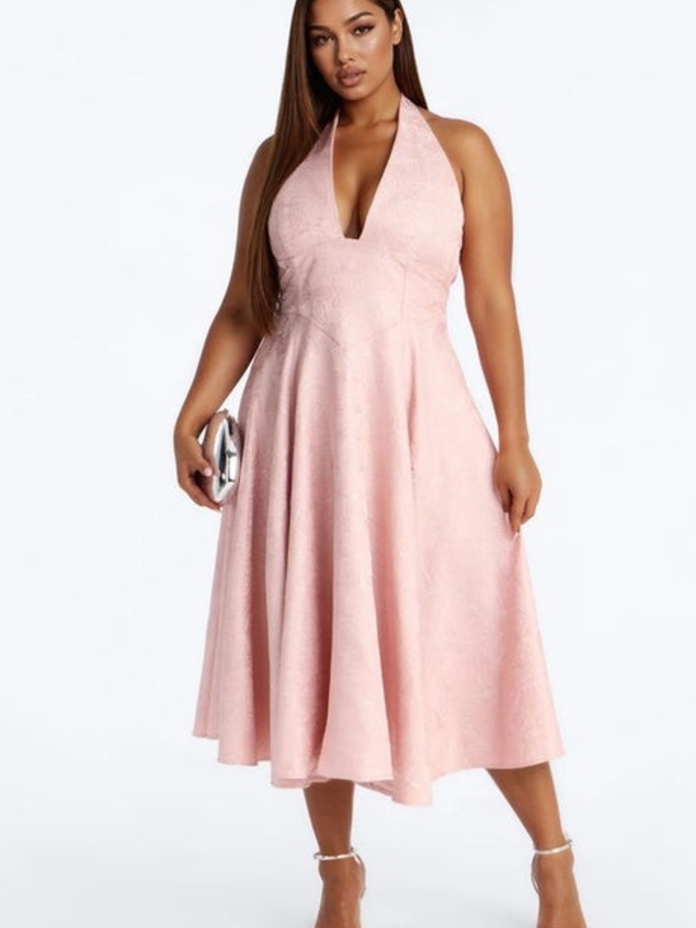 Halter Midi Dress in Blush Pink Size XS Corset Style Top Basque Waist